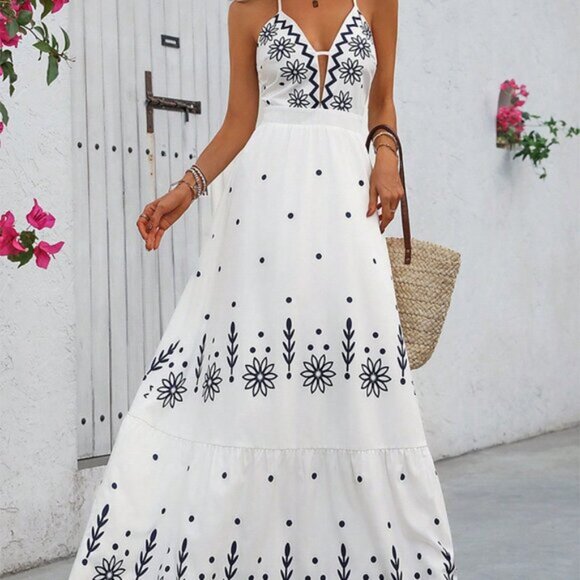 Multicolor Boho Women's Printed Cami Maxi Dress Hawaiian Style - Picture 4 of 5